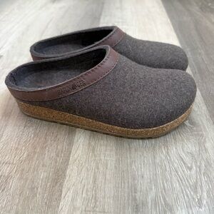 Haflinger GZ Brown Wool Clog with Leather Trim